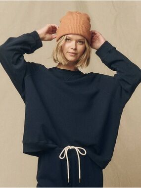 THE GREAT. Slouch Crewneck Sweatshirt in True Navy 100% Cotton Luxury Size 1
